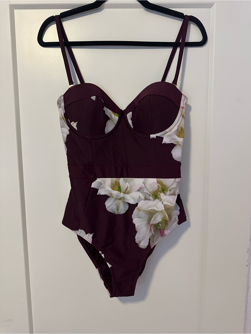 Ted Baker Plum One-Piece Swimsuit with White Floral Print